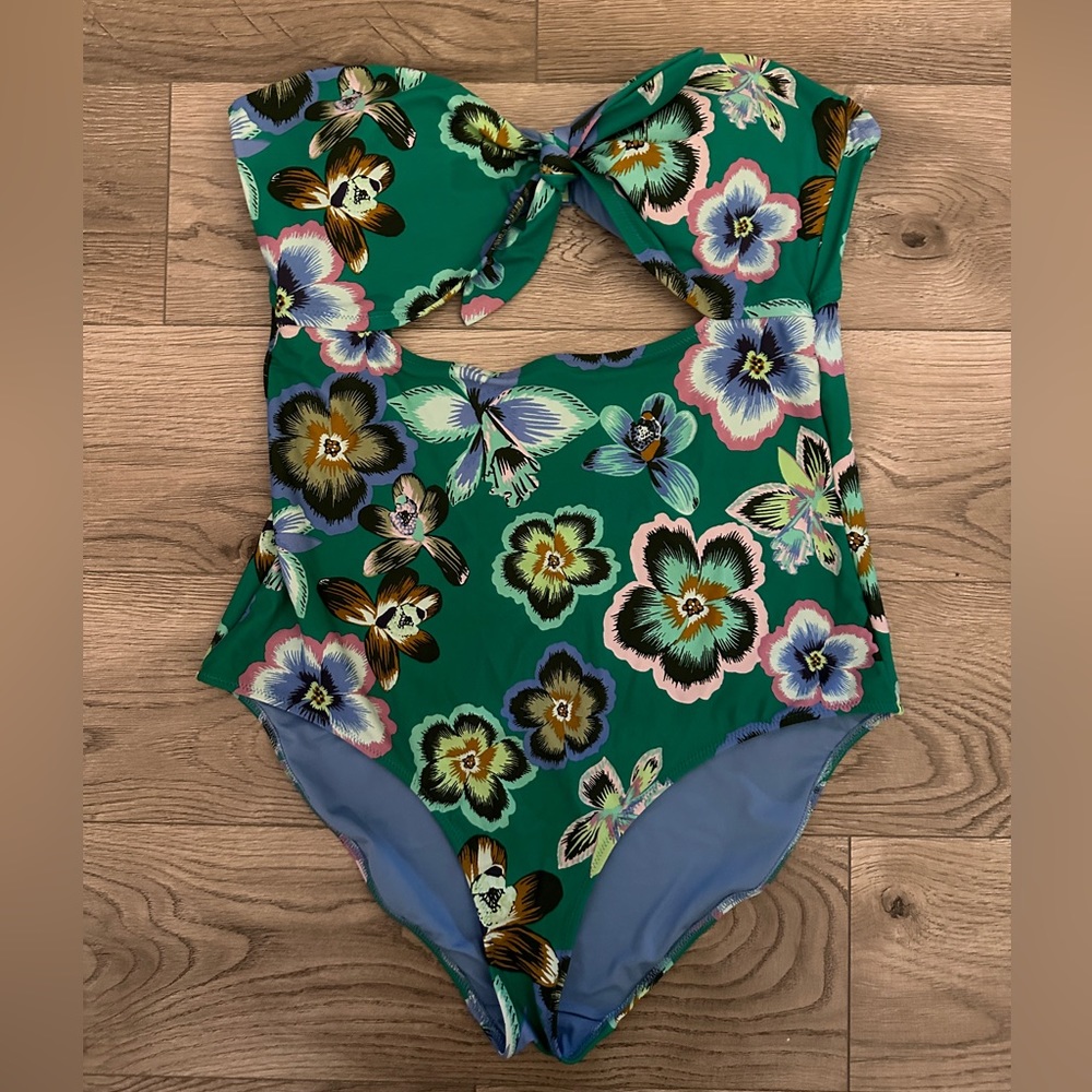 aerie floral bandeau one piece full coverage size XL